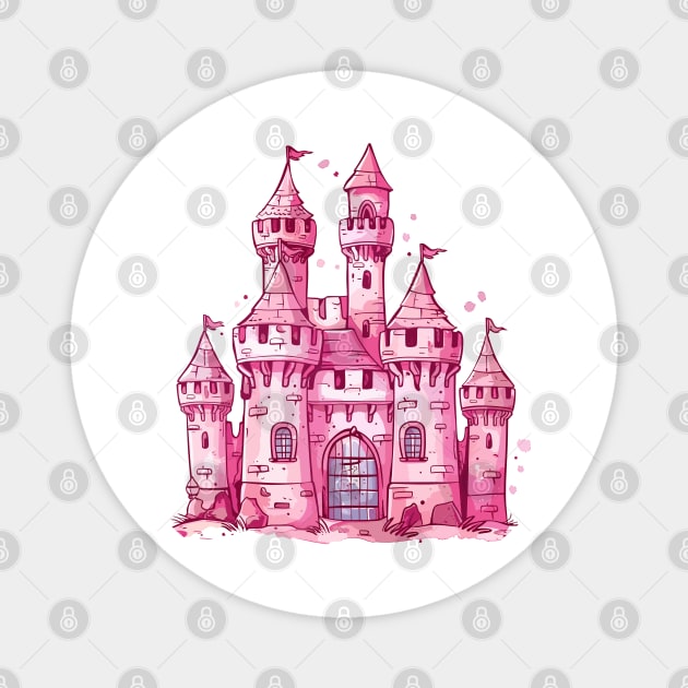 Magical Pink Castle Fairytale Princess Castle Queen Castle Magnet by RetroZin